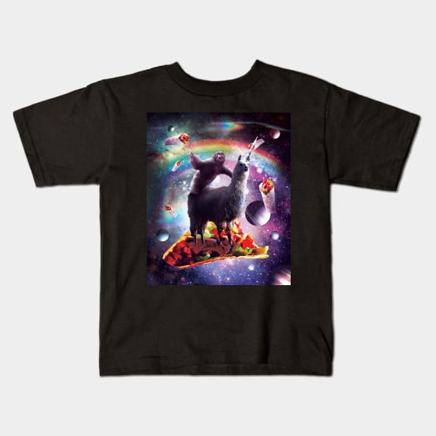 Space Sloth Riding Llama Unicorn - Taco & Burrito Kids T-Shirt by Random Galaxy